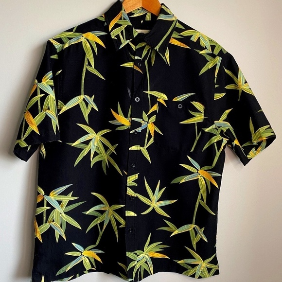 Penmans Vintage‎ Black Tropical Palms Short Sleeve Button Up Shirt Men's Medium - Picture 1 of 9